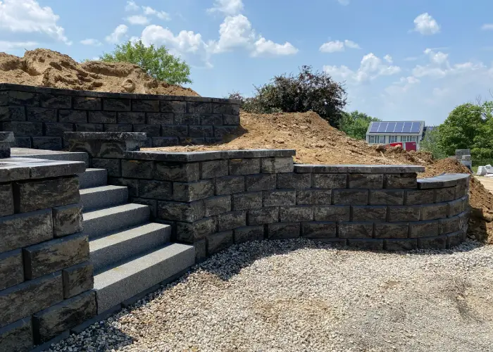 Tiered Retaining Wall & Granite Steps — TruScapes project in Central Minnesota